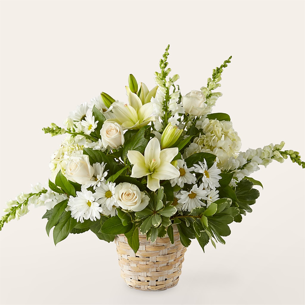 Ivory Elegance Floral Basket – Party Evolution Llc, Tampa FL