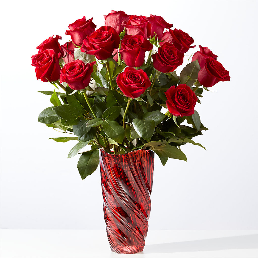 Classic Love Red Rose Bouquet with Luxe Swirl Vase – Party Evolution Llc, Tampa FL