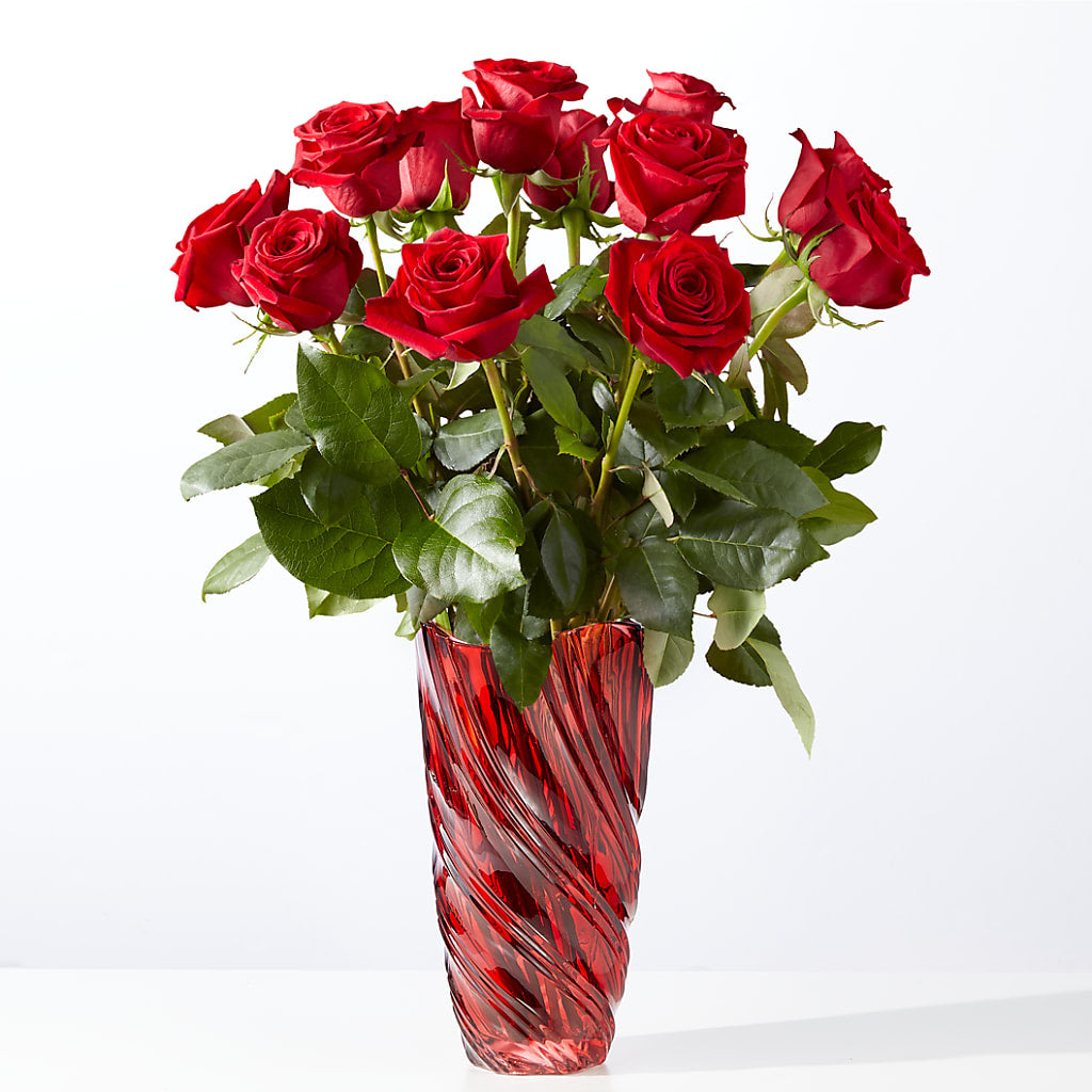 Classic Love Red Rose Bouquet with Luxe Swirl Vase – Party Evolution Llc, Tampa FL