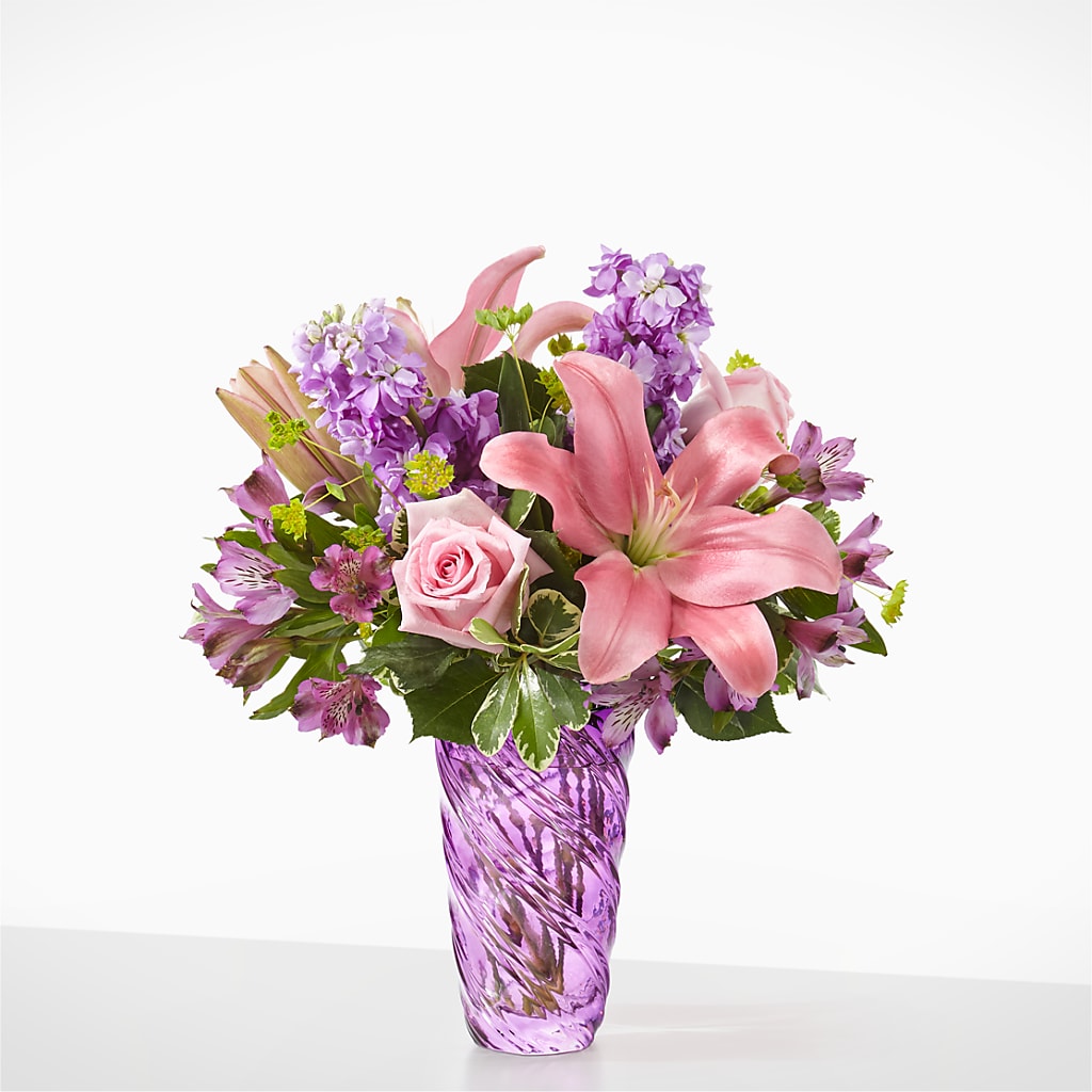 Precious Petals Bouquet with Luxe Swirl Vase – Party Evolution Llc, Tampa FL