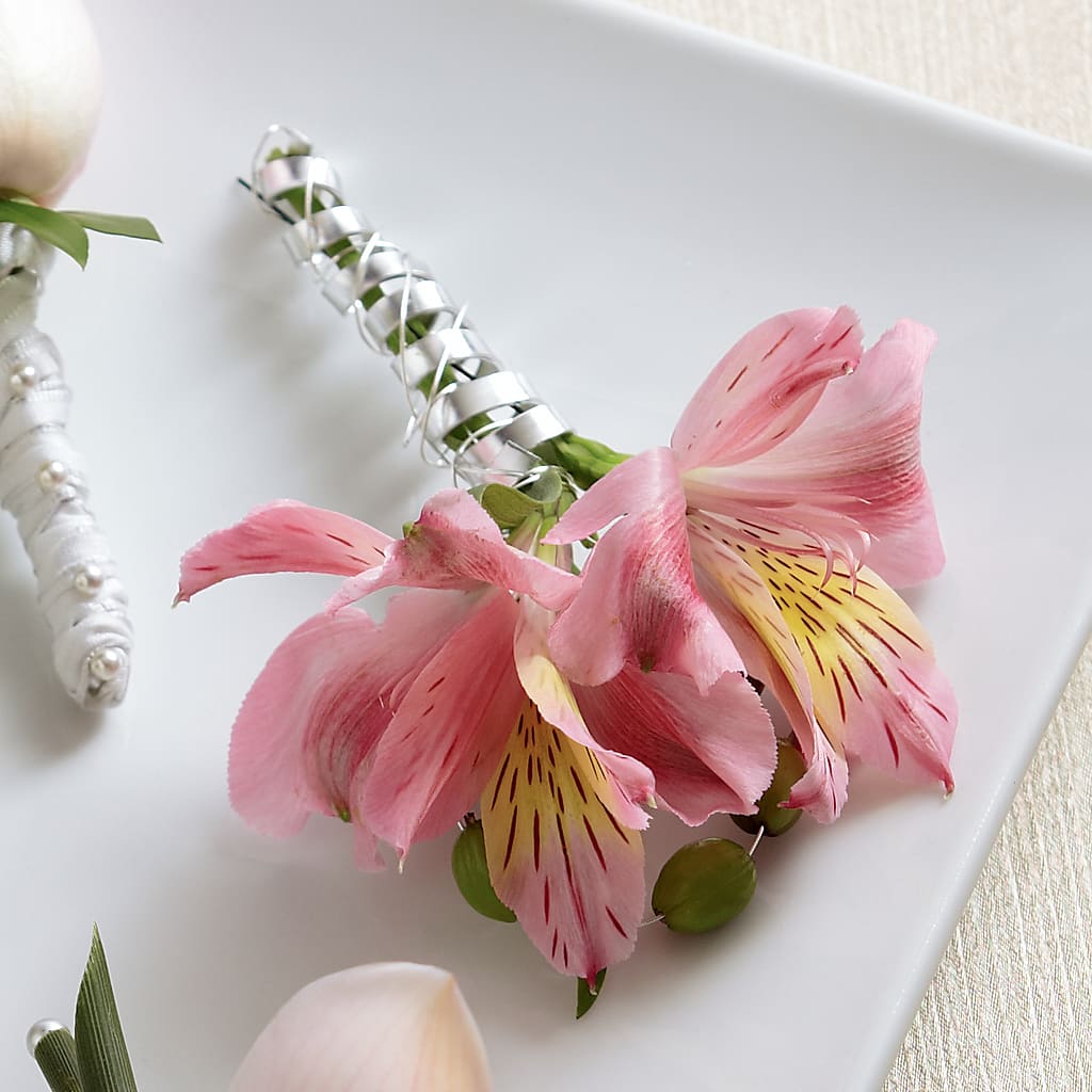 Pink Peruvian Lily Boutonniere – Party Evolution Llc, Tampa FL